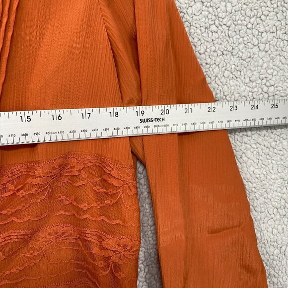 Coldwater Creek Blouse Womens Large Terra Cotta Semi-Sheer Lace Long Sleeve NWT - Picture 2 of 9